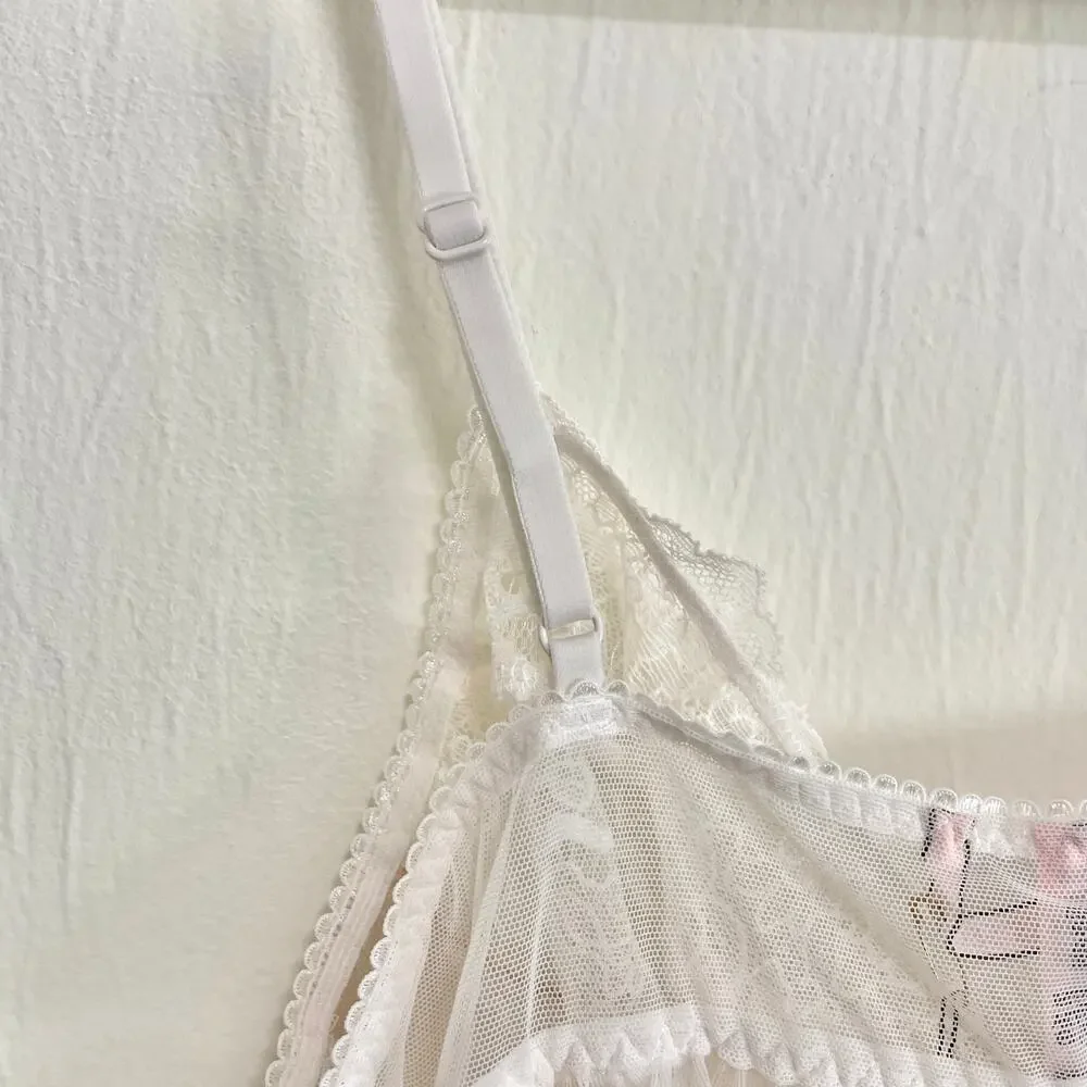 Victorias Secret Womens Babydoll Lingerie Top M White Lace Sheer Coquette NWT